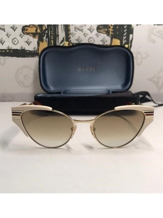 New Authentic Gucci GG0522S 005 Cat-Eye Sunglasses Ivory Brown Gradient main image 9